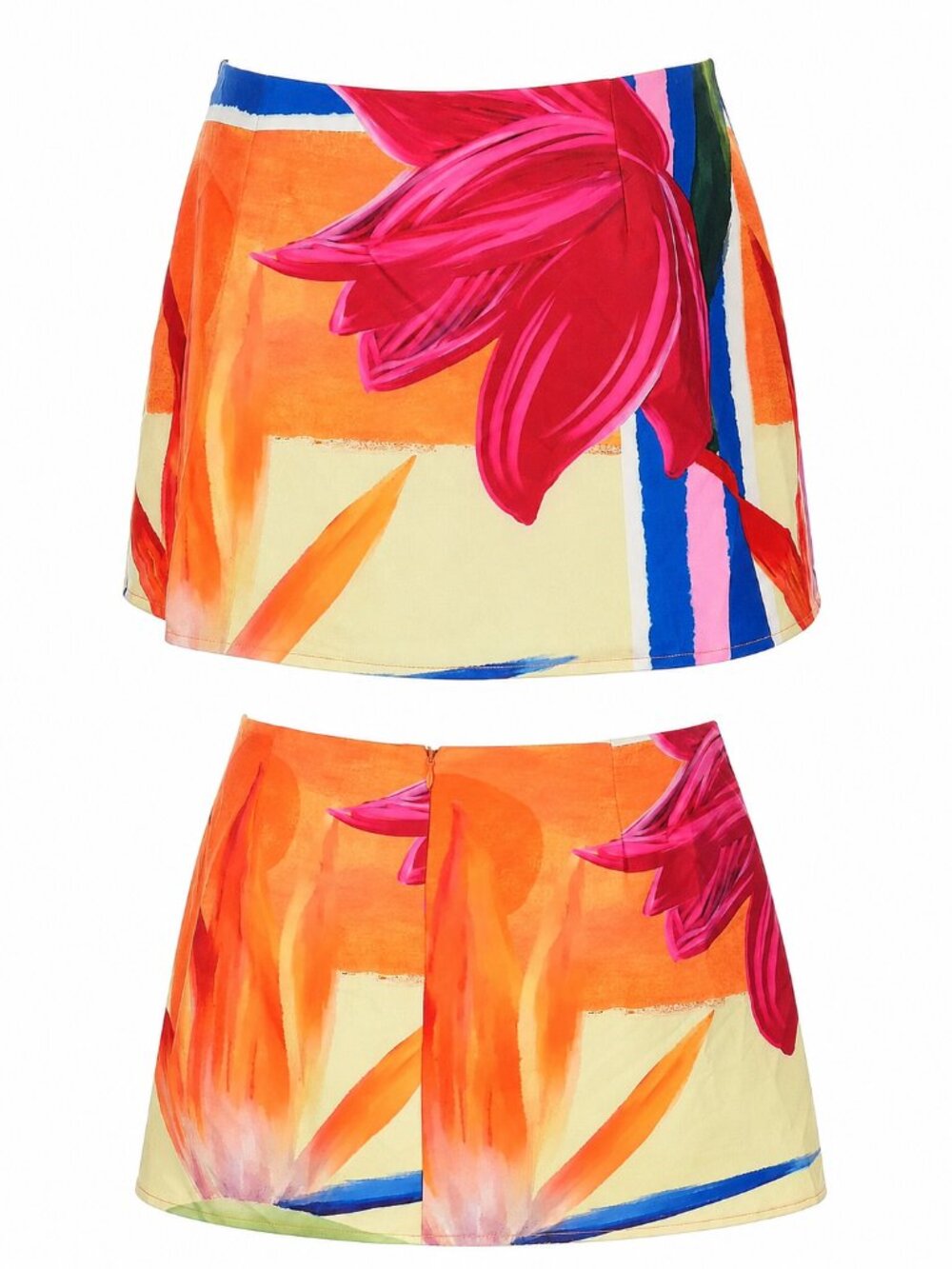 White Fox Floral Mini Skirt – Women’s Size [ L ] – Colorful Tropical Skirt